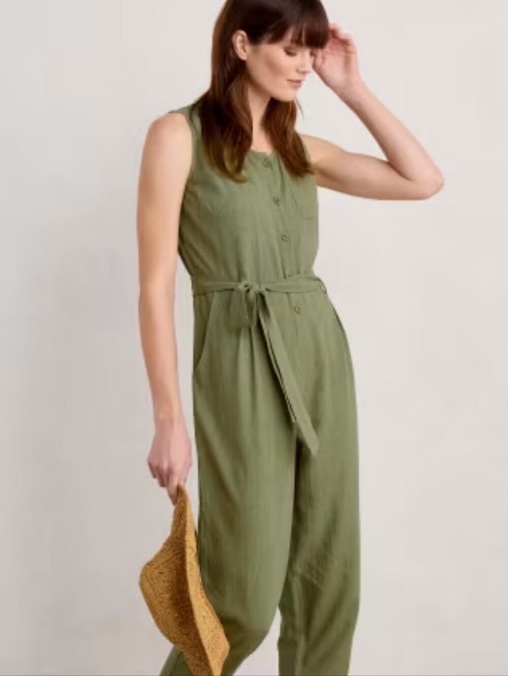 Seasalt Cornwall Abbey Pool Jumpsuit Women 4 Olive Green Sleeveless Button Front